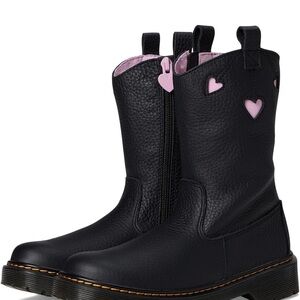 Dr. Martens unisex-child Bex Heart P-o Boot black leather pink size 2  zipper